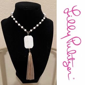 Lilly Pulitzer Offshore Tassel Necklace in white and gold